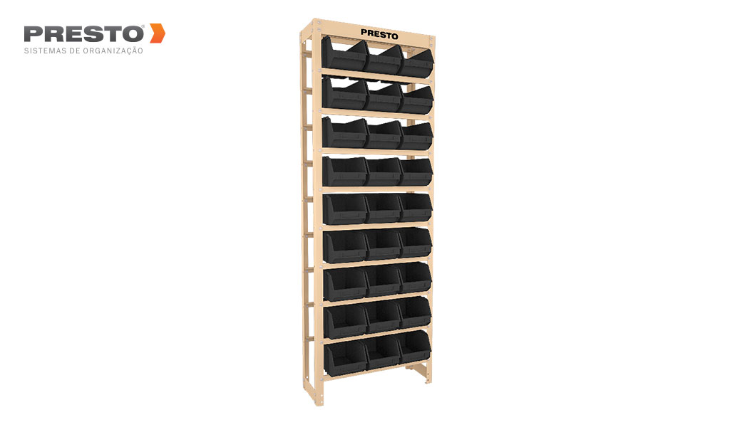KIT ESTANTE PRESTO COM 27 GAVETAS N°5 PRETA