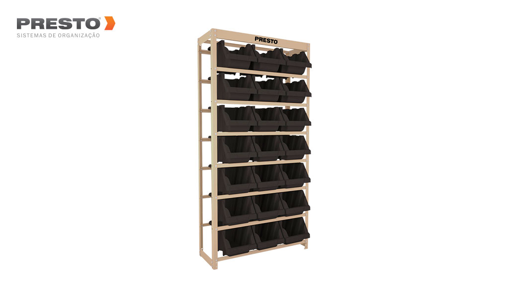 KIT ESTANTE PRESTO COM 21 GAVETAS N°7 PRETA