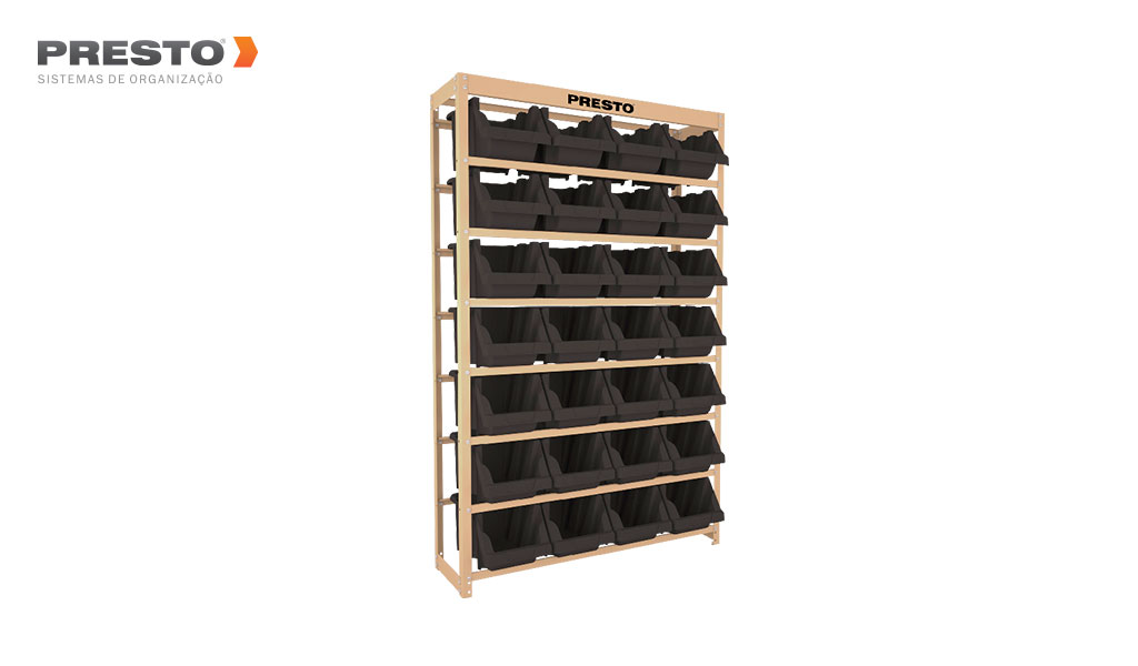 KIT ESTANTE PRESTO COM 28 GAVETAS  N°7 PRETA