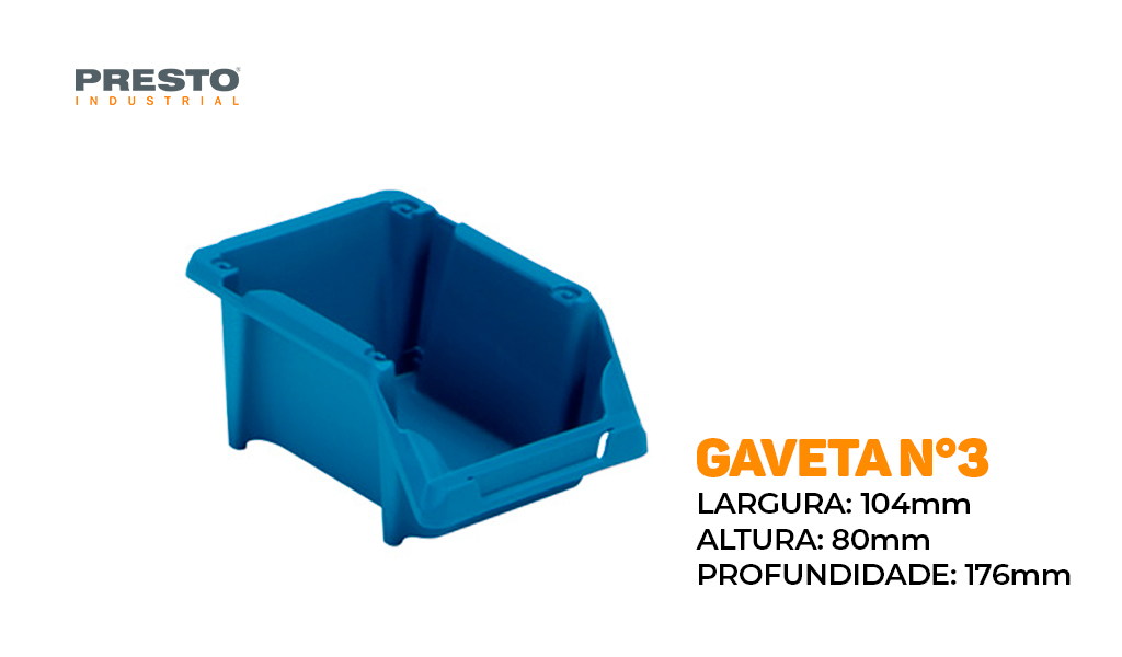 GAVETA PRESTO ORG PLASTICA EMPILHAVEL N°3 PLAST AZUL