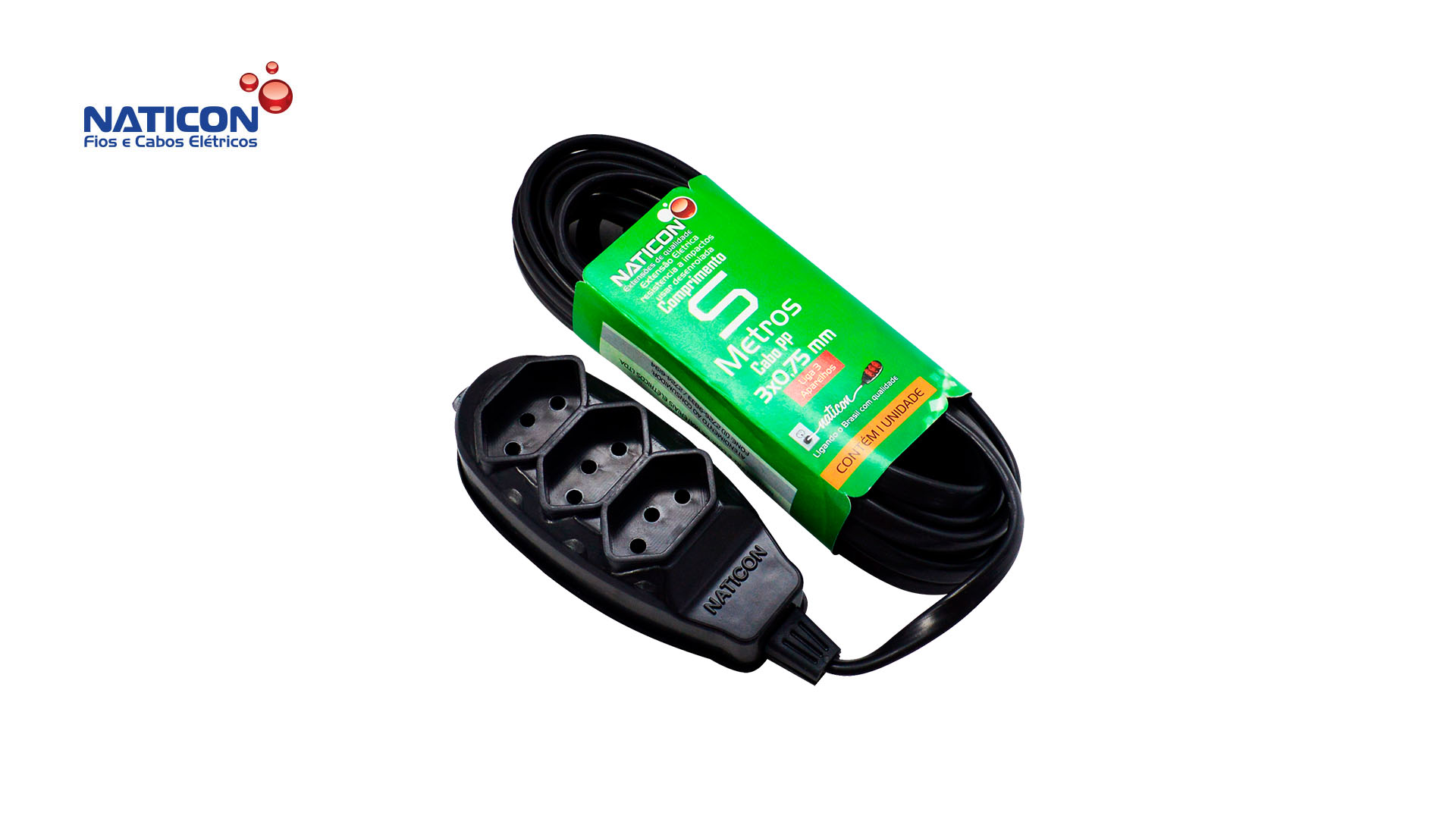 EXTENSAO NATICON PP 2P+T 3X0,75MM 10M PR
