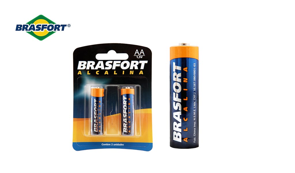 PILHA BRASFORT ALCALINA PEQUENA AA 1,5V - BLISTER C/2 UNIDADES