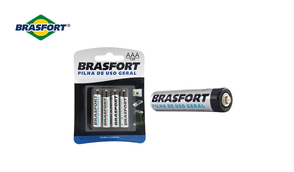 PILHA BRASFORT PALITO AAA 1,5V - BLISTER C/4 UNIDADES