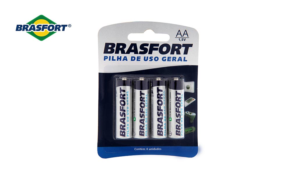 PILHA BRASFORT PEQUENA AA 1,5V - BLISTER C/04 UNIDADES
