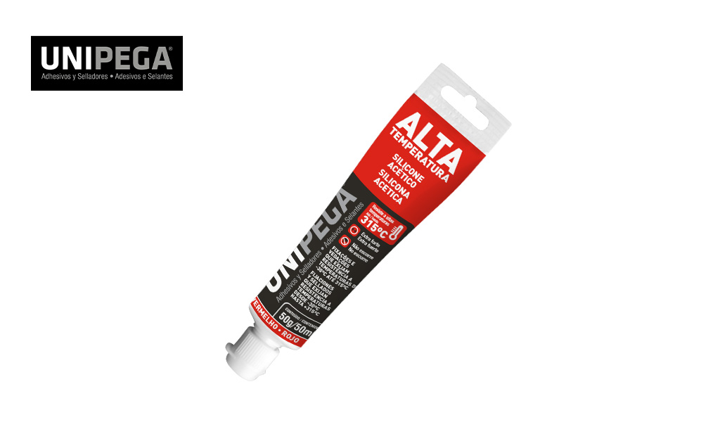 SILICONE UNIPEGA ALTA TEMPERATURA BISNAGA 50GR VERMELHO