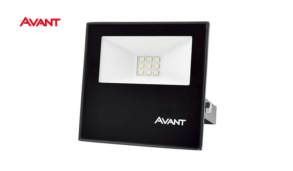 REFLETOR AVANT LED SLIM  10W ALUMINIO PRETO - COM LUZ BRANCA 6500K - 750 LUMENS