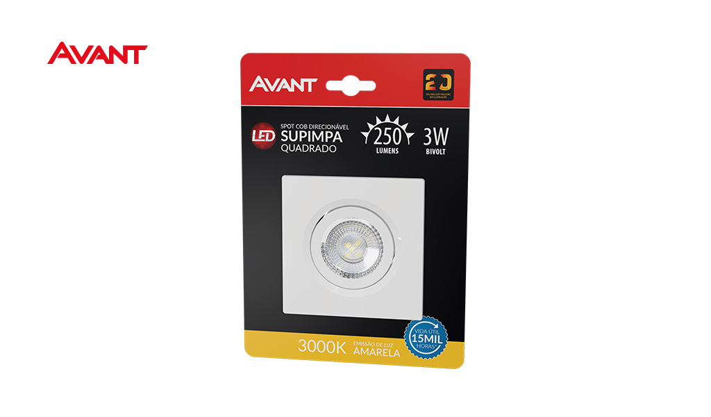 SPOT AVANT LED SUPIMPA 3W EMBUTIR QUADRADA 3000K