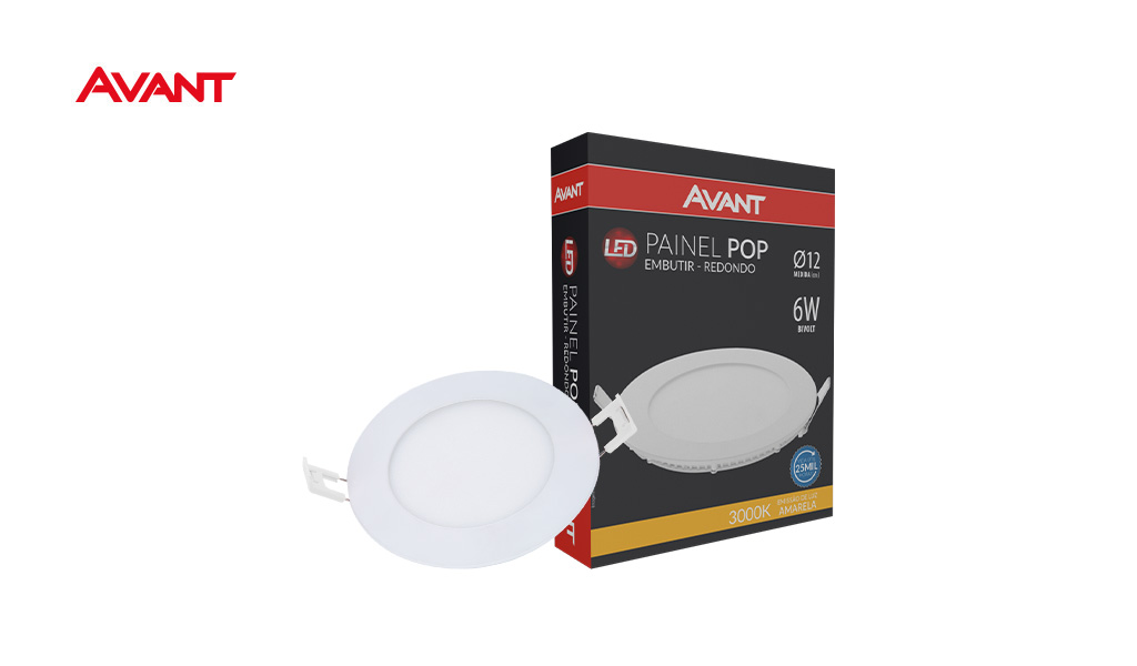 LUMINARIA AVANT LED ALUMINIO 12W EMBUTIR REDONDA COR BRANCA - COR DE LUZ 3000K AMARELA.