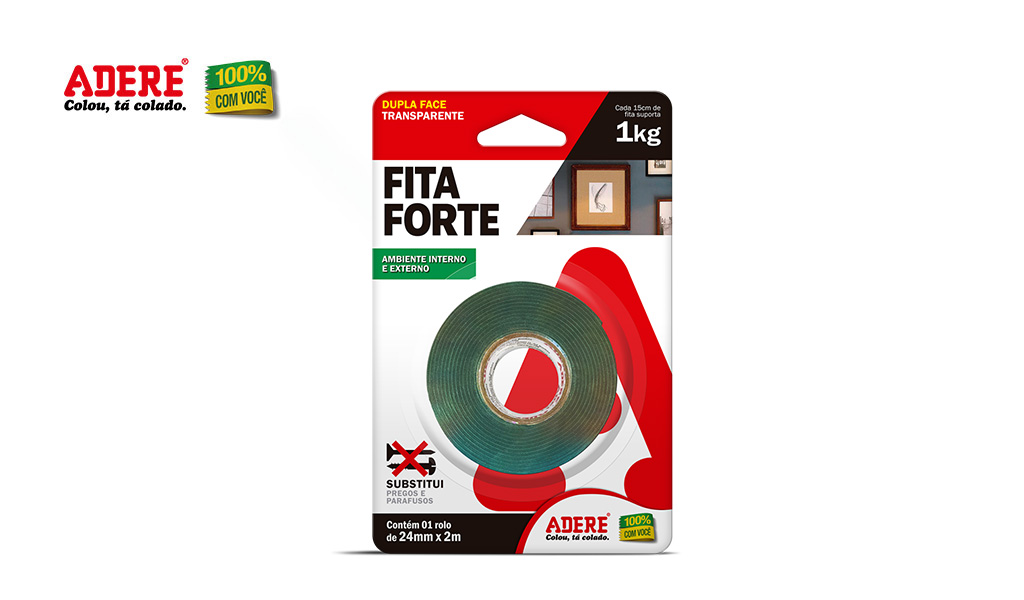 FITA FORTE ADERE DUPLA FACE TRANSPARENTE MASSA ACRILICA 24MMX2M
