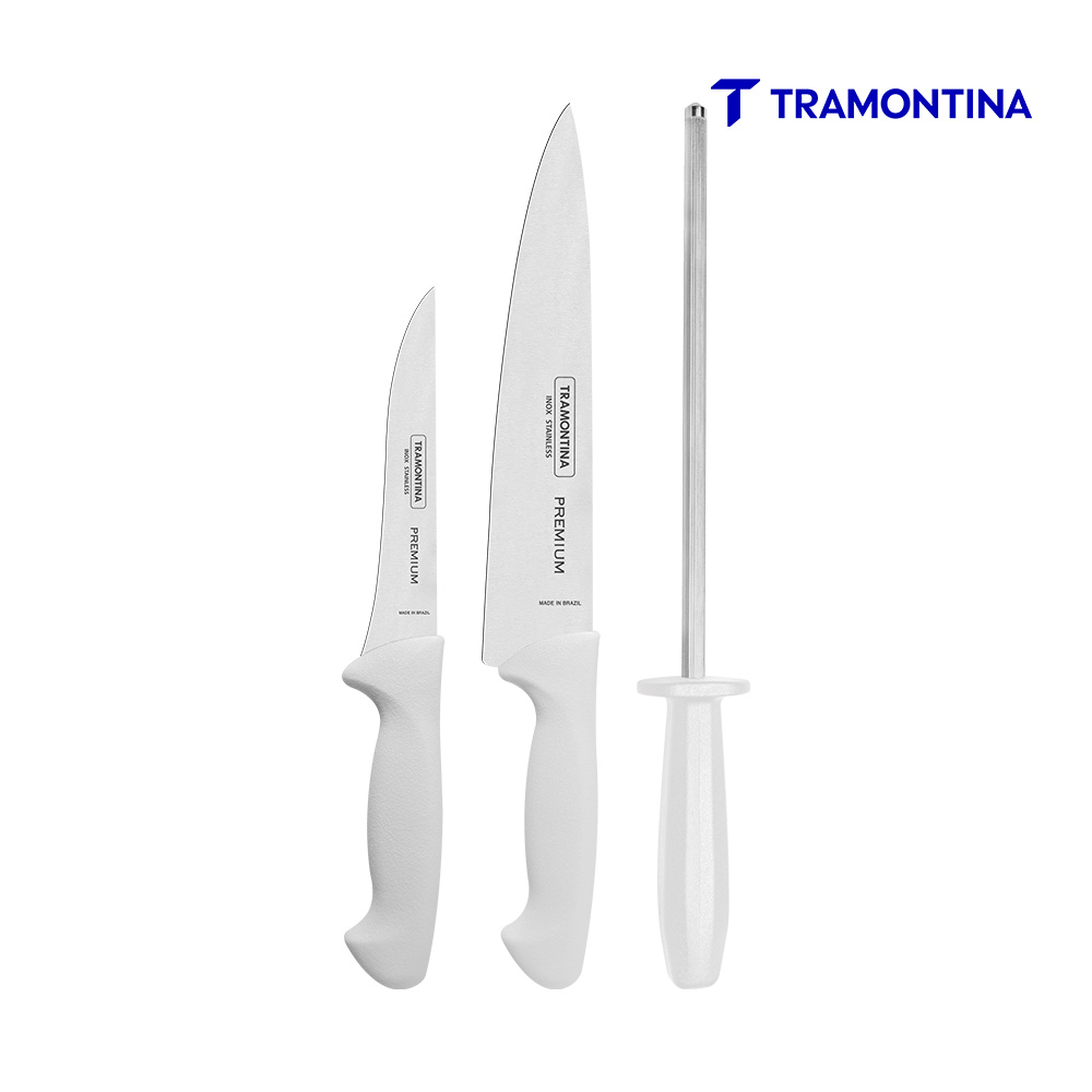 JOGO FACAS+CHAIRA TRAMONTINA INOX BR C/03