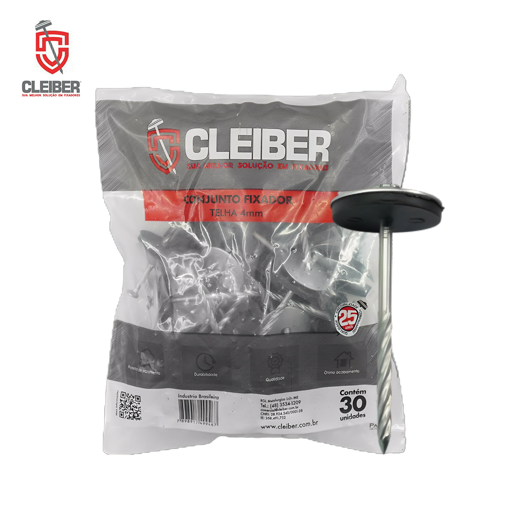 PREGO CLEIBER TELHEIRO P/ TELHA 4MM 18X30MM GALVANIZADO SACO C/30 UNIDADES.