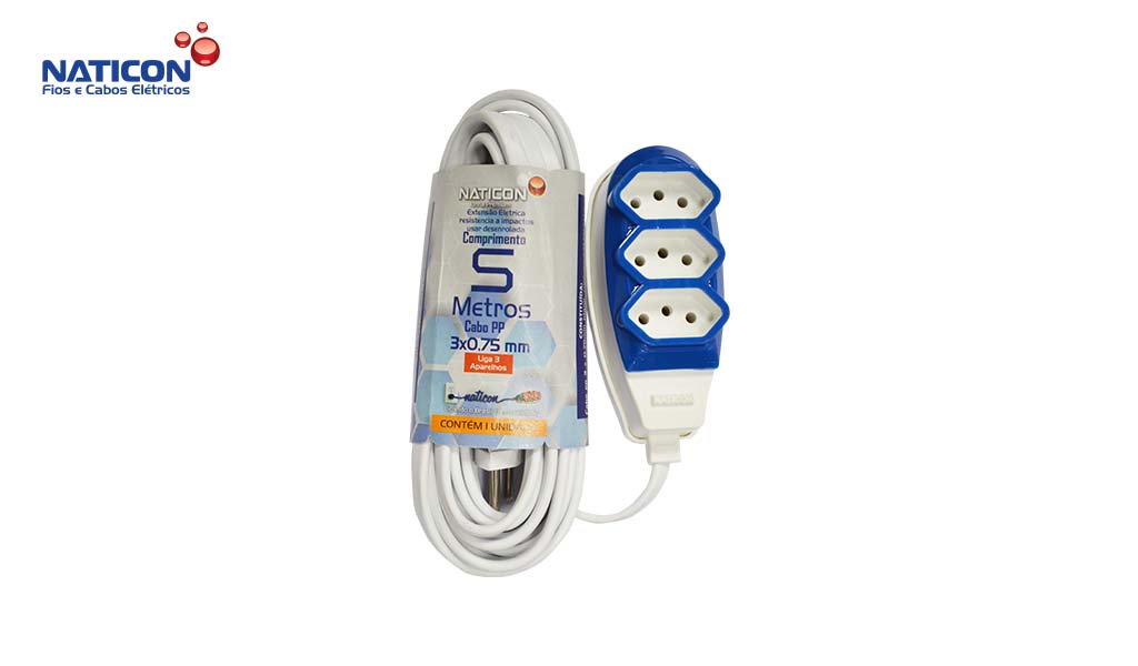 EXTENSAO NATICON PP 2P+T 3X0,75MM 10M BR