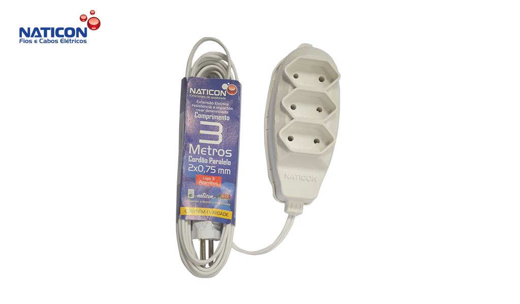 EXTENSAO NATICON PARAL 2X0,75MM 3M BR SAQ