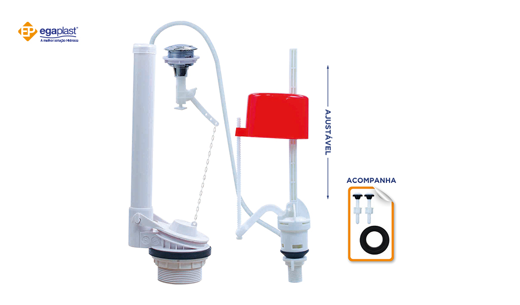 MECANISMO EGAPLAST COMPLETO P/CAIXA ACOPLADA ACIONADOR SUPERIOR AJUSTAVEL 270MM