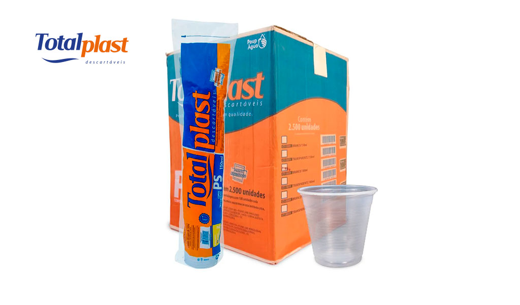 COPO TOTALPLAST PLASTICO TRANSPARENTE 150ML PS C/2500
