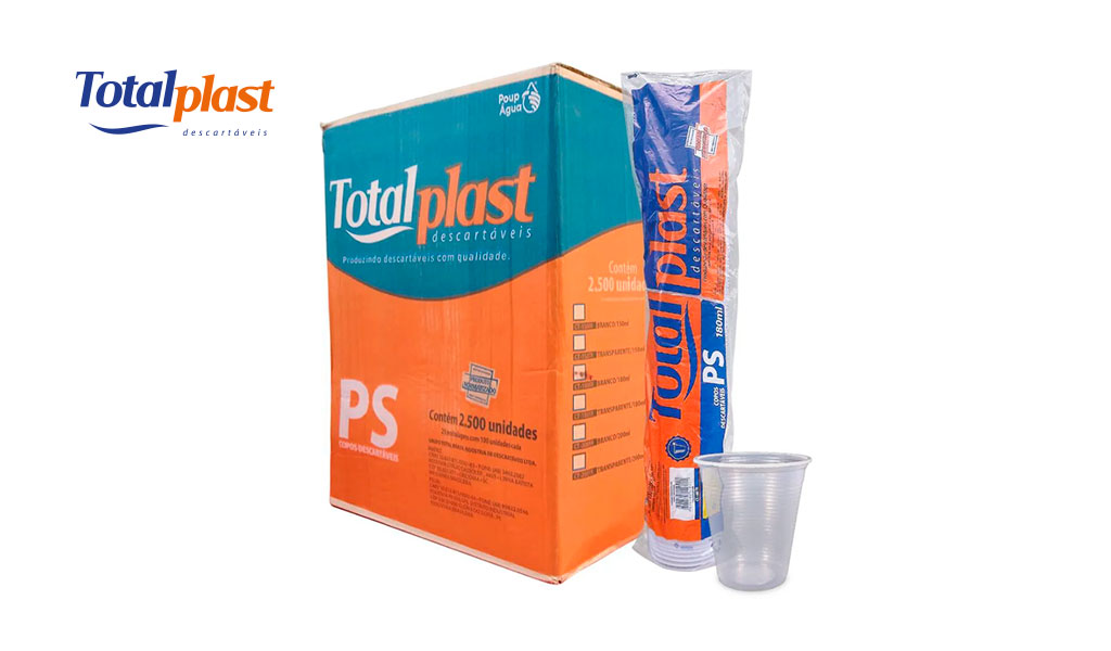 COPO TOTALPLAST PLASTICO TRANSPARENTE 180ML PS C/2500
