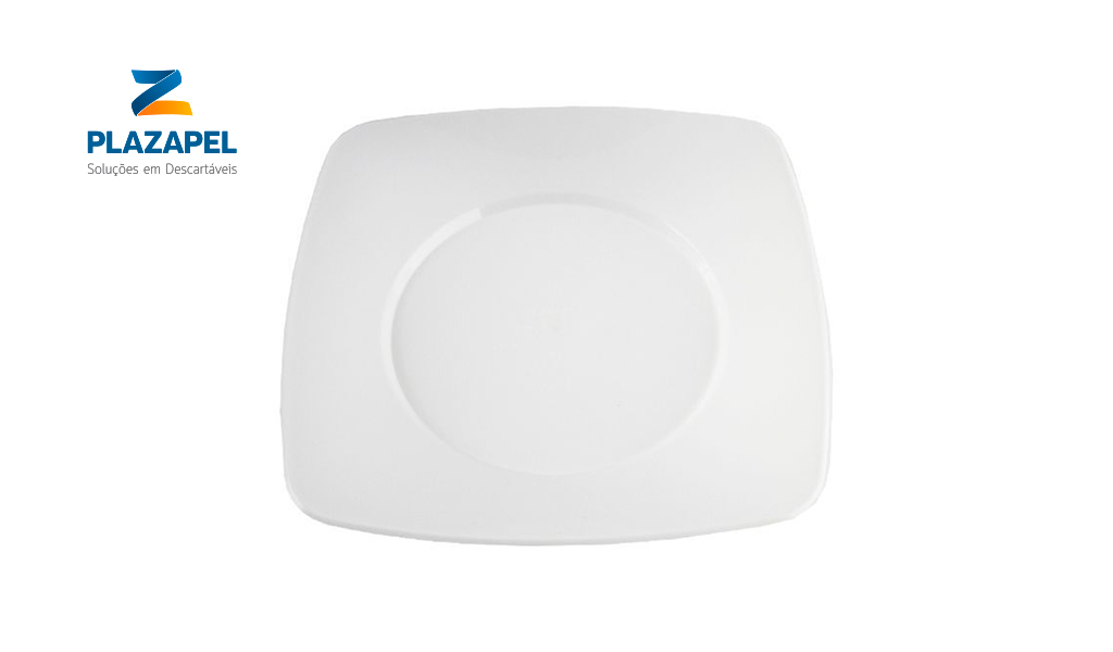 PRATO PLAZAPEL QUADRADO PLASTICO 21CM BRANCO C/100 UNID.