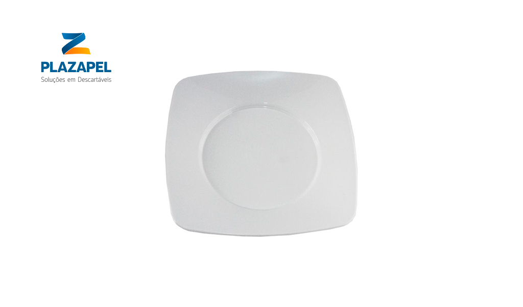 PRATO PLAZAPEL QUADRADO PLASTICO 15CM BRANCO C/100 UNID.