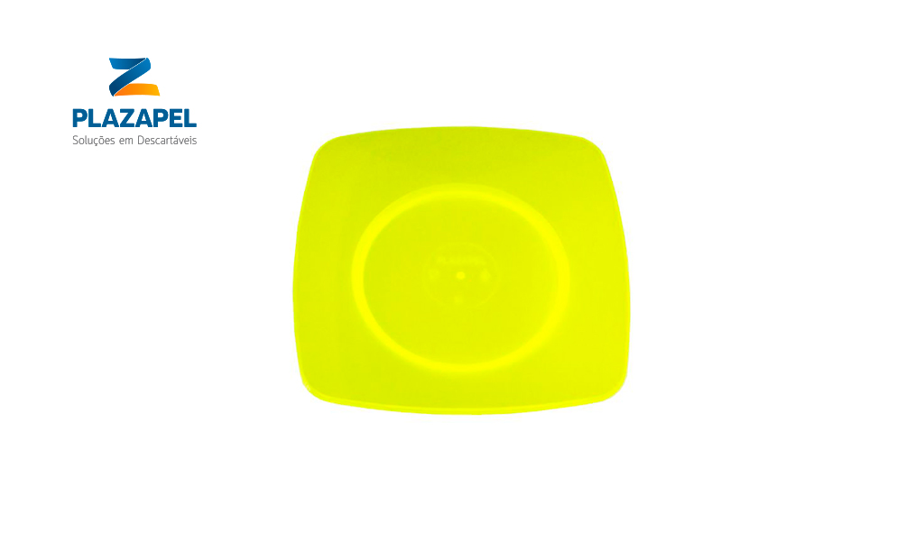 PRATO PLAZAPEL QUADRADO PLASTICO 15CM AMARELO CAIXA C/100 UNID.