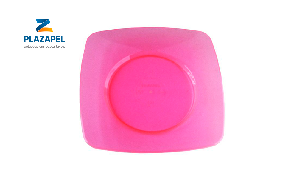 PRATO PLAZAPEL QUADRADO PLASTICO 15CM ROSA CLARO CAIXA C/100 UNID.
