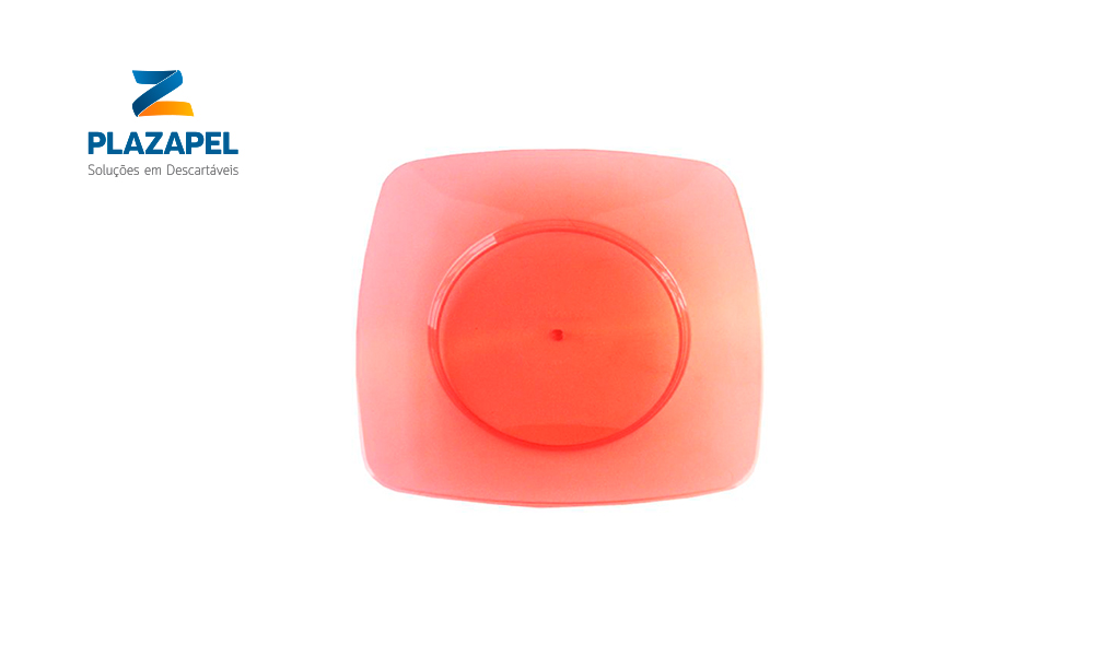 PRATO PLAZAPEL QUADRADO PLASTICO 15CM VERMELHO CAIXA C/100 UNID.