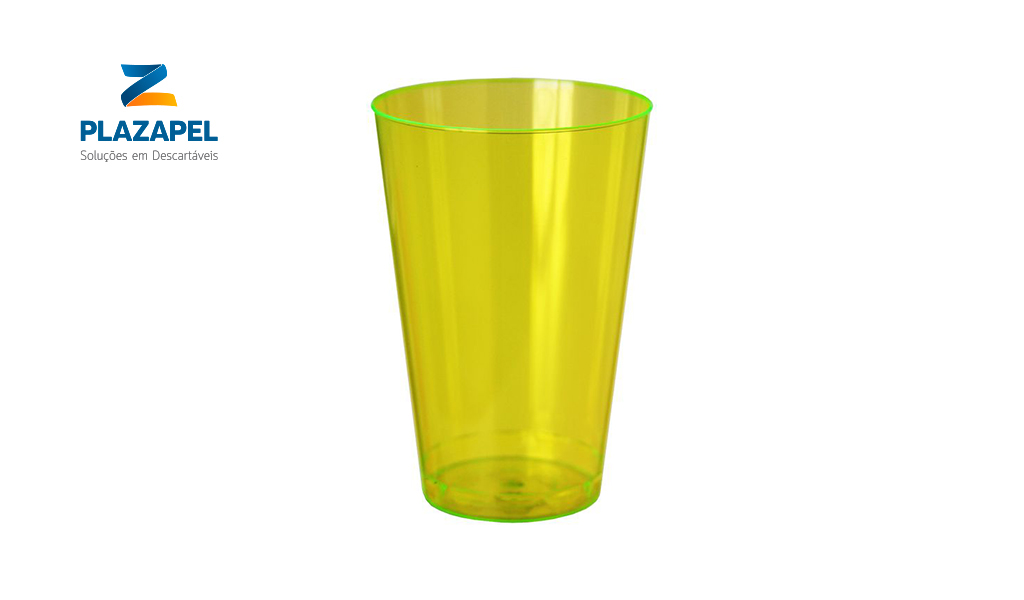 COPO PLAZAPEL PLASTICO REFRIGERANTE 300ML CAIXA C/100 UNID. AMARELO
