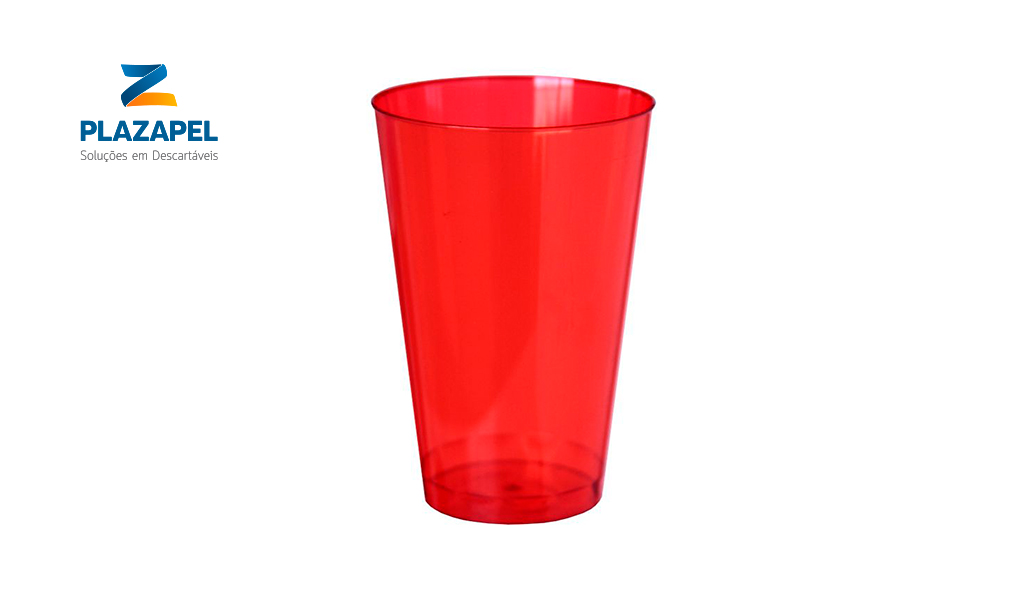COPO PLAZAPEL PLASTICO REFRIGERANTE 300ML CAIXA C/100 VERMELHO