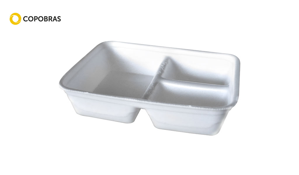 MARMITEX COPOBRAS ISOPOR 3 DIVISORIAS S/TAMPA BRANCA 215X162X50MM C/100 UNIDADES (PT-090F/3D)