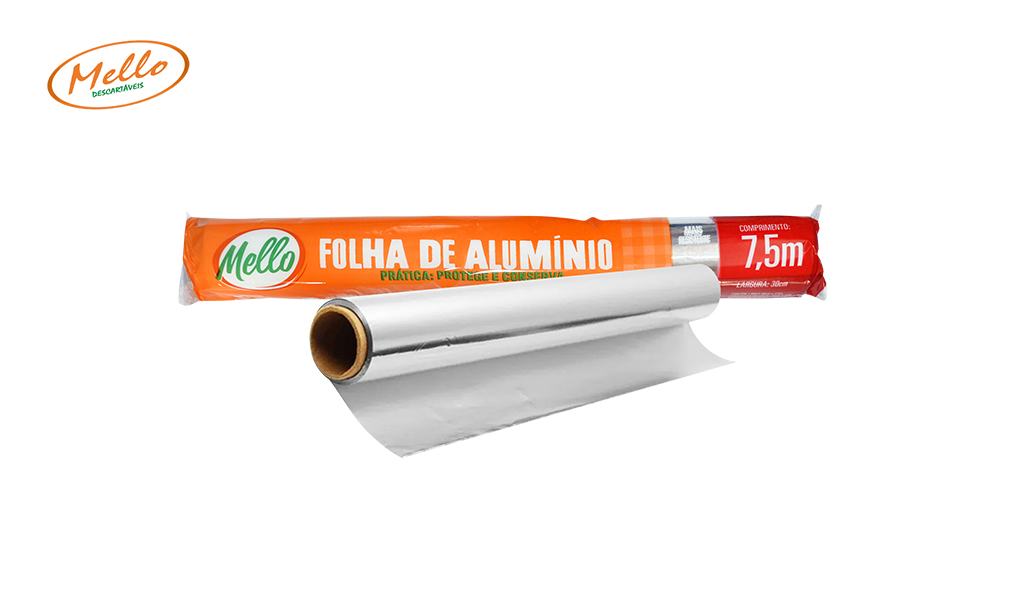 FOLHA DE ALUMINIO MELLO 45CMX7,5M CAIXA C/ 25 ROLOS