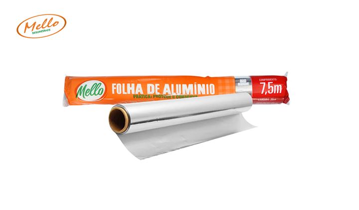 FOLHA DE ALUMINIO MELLO 30CMX7,5M CAIXA C/ 25 ROLOS