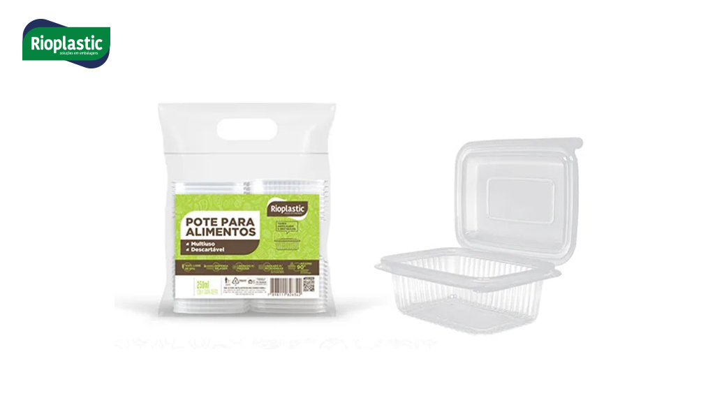 KIT BANDEJA+TAMPA RIOPLASTIC PLASTICO RETANGULAR 400ML CX C/288 UNID. C/TAMPA ARTICULADA