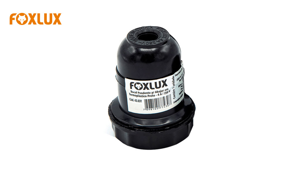 SOQUETE FOXLUX PENDENTE P/ABAJUR PLASTICO PRETO