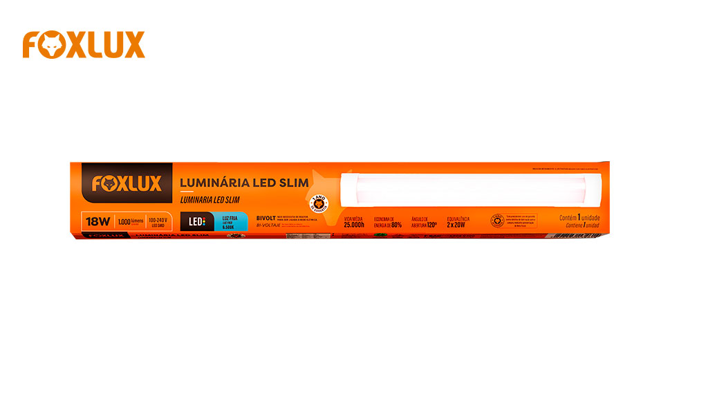 LUMINARIA FOXLUX LED SLIM 18W BIVOLT 6500K BR