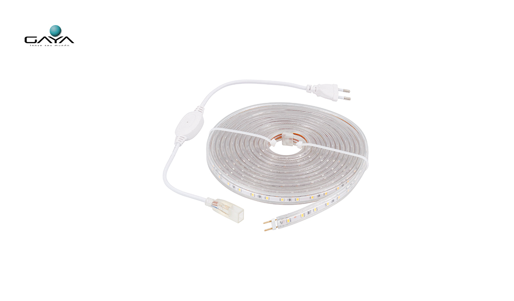 GAYA KIT FITA LED + ACESSORIOS (AREA EXTERNA) 4,8W 220V IP65 ROLO C/5M - LUZ NEON AMARELA (LIGAÇÃO DIRETO NA REDE)