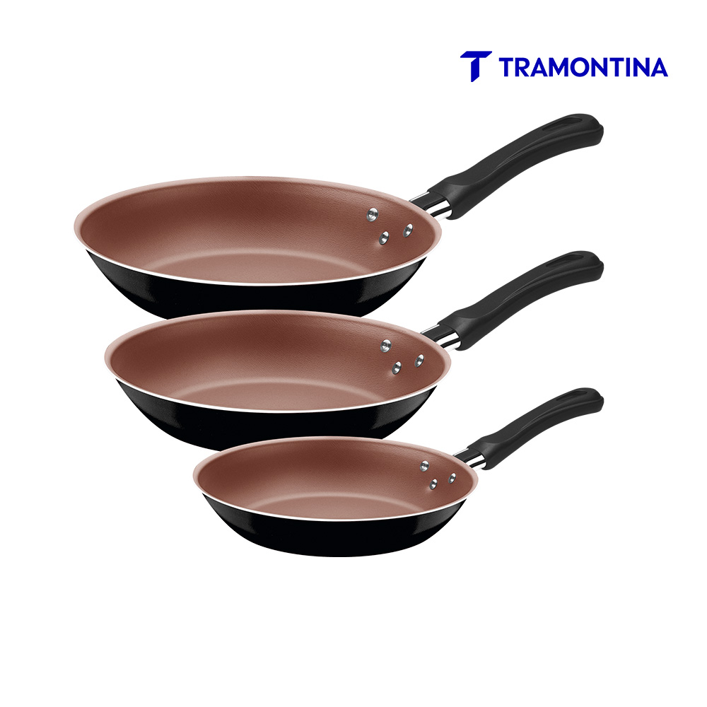 JOGO FRIGIDEIRA TRAMONTINA CARIBE PRETA C/03 PEÇAS