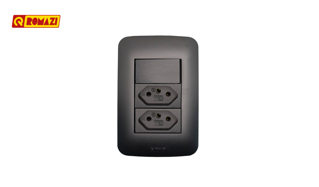 ROMAZI LINHA CANOA 1 INTERRUPTOR SIMPLES+2 TOMADA 2P+T 10A PRETO
