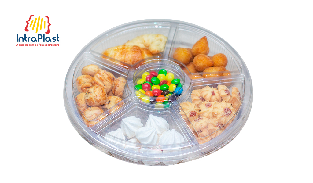 BANDEJA INTRAPLAST PETISCARIA C/DIVISÃO I-550 BASE CRISTAL 1000ML C/100 UNIDADES