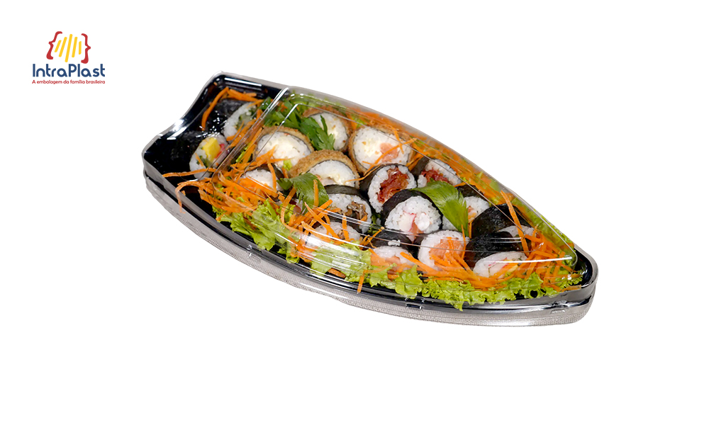 EMBALAGEM INTRAPLAST SUSHI BARCA I-935 500ML PEQUENA PRETA C/100 UNIDADES