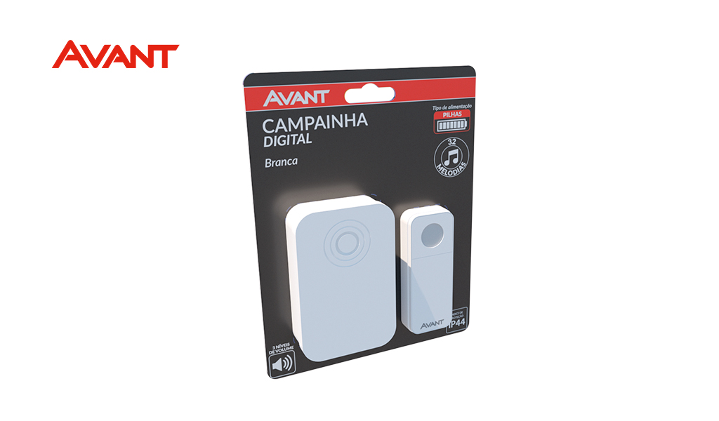 CAMPAINHA AVANT DIGITAL BRANCA - (FUNCIONA NA BASE DE PILHA)