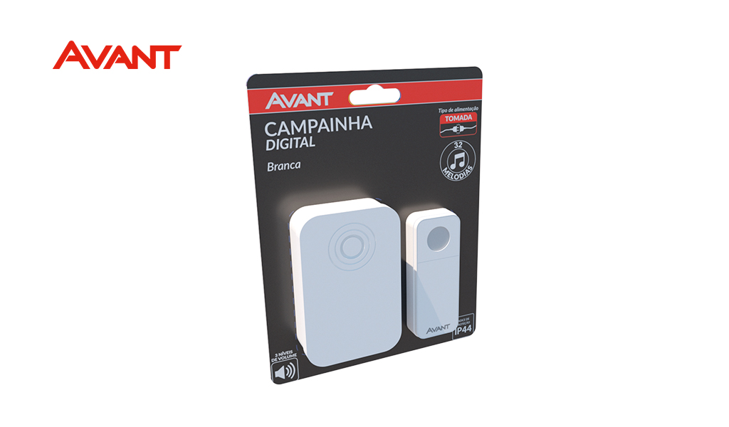 CAMPAINHA AVANT DIGITAL TOMADA BIVOLT BRANCA