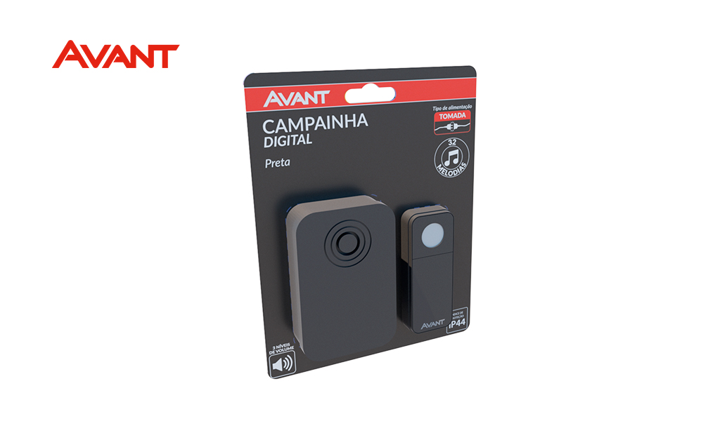 CAMPAINHA AVANT DIGITAL TOMADA BIVOLT PRETA