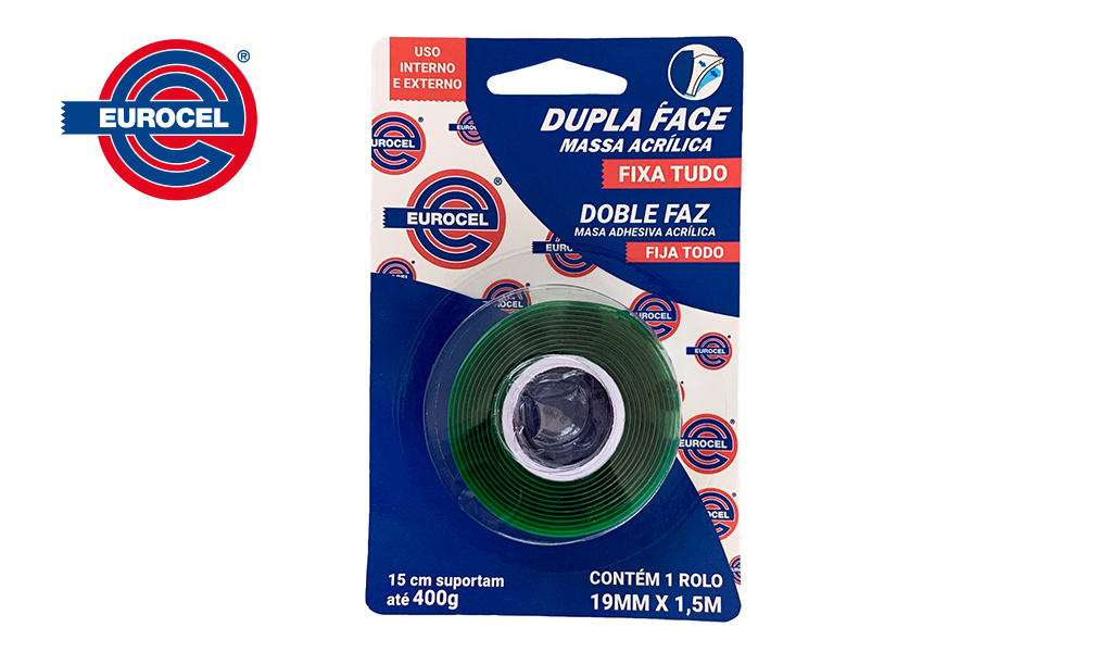 FITA EUROCEL DUPLA FACE DE MASSA ACRILICA - 19MMX1,5M