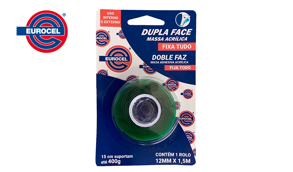 FITA EUROCEL DUPLA FACE DE MASSA ACRILICA - 12MMX1,5M