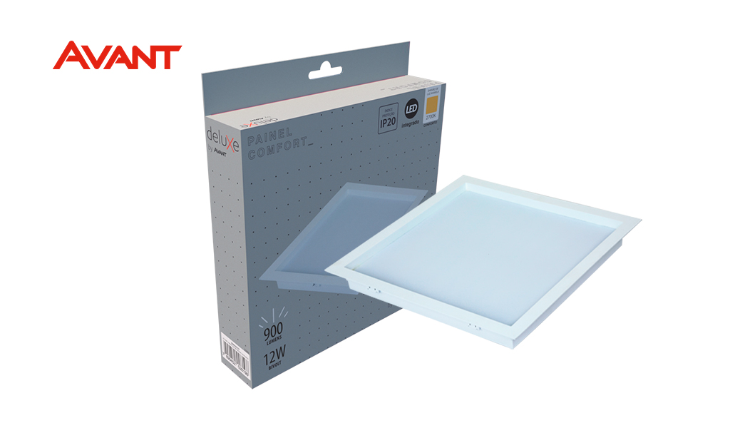 LUMINARIA AVANT LED LINHA COMFORT ABS 12W EMBUTIR QUADRADO BRANCO FOSCO - COR LUZ AMARELA 2700K