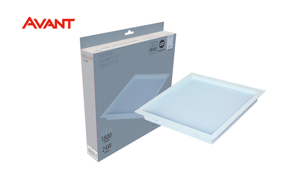 LUMINARIA AVANT LED LINHA COMFORT ABS 24W EMBUTIR QUADRADO BRANCO FOSCO - COR LUZ BRANCA 6500K