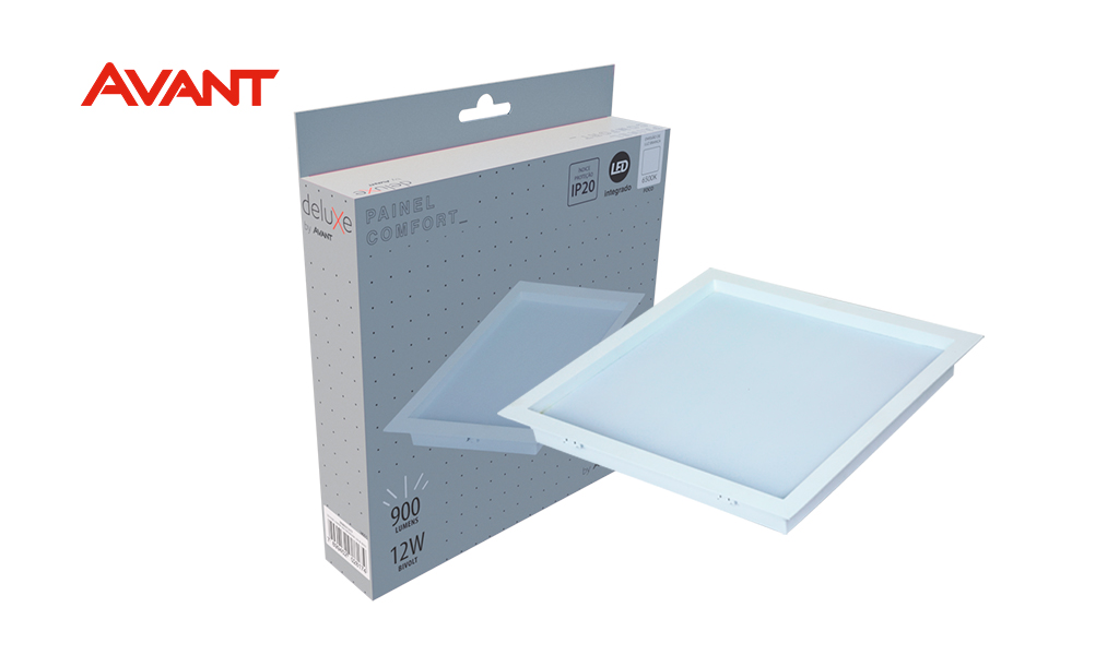 LUMINARIA AVANT LED LINHA COMFORT ABS 12W EMBUTIR QUADRADO BRANCO FOSCO - COR LUZ BRANCA 6500K