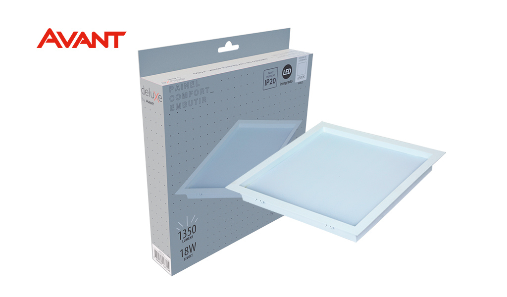 LUMINARIA AVANT LED LINHA COMFORT ABS 18W EMBUTIR QUADRADO BRANCO FOSCO - COR LUZ BRANCA 6500K
