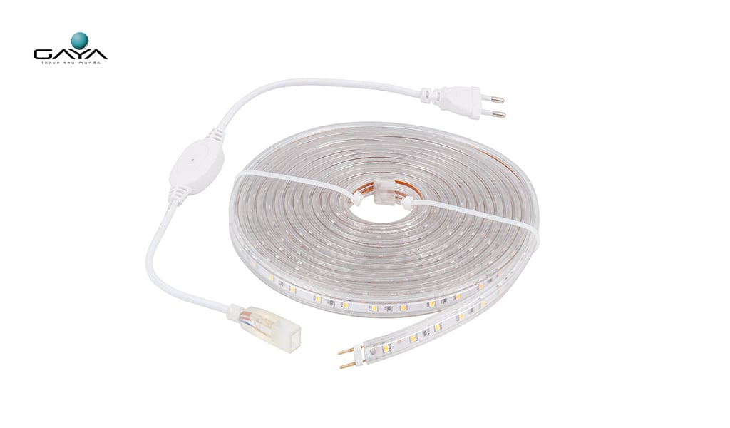 GAYA KIT FITA LED + ACESSORIOS (AREA EXTERNA) 4,8W 220V IP65 ROLO C/5M - LUZ NEON BRANCA (LIGAÇÃO DIRETO NA REDE)