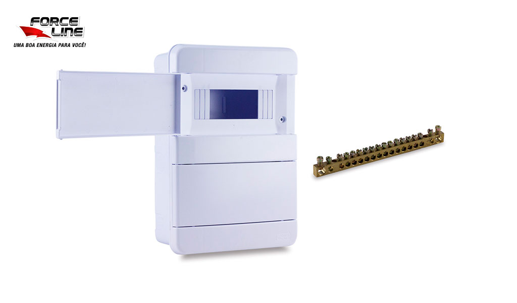 QUADRO DISTRIBUIÇÃO FORCELINE C/BARRAMENTO EMBUTIR P/ 16P DIN BRANCO