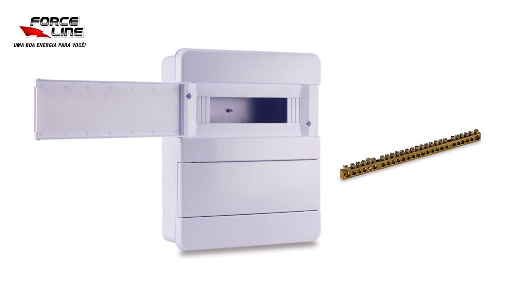 QUADRO DISTRIBUIÇÃO FORCELINE C/BARRAMENTO EMBUTIR P/ 24P DIN BRANCO